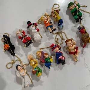 Monthly Holiday Characters set of 12 Ceiling Fan Pull Gold Chain Decor 8”